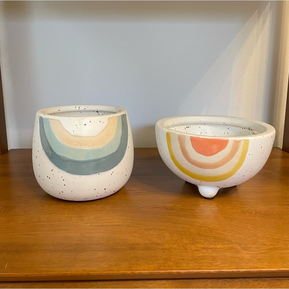 Set of 2 Anthropologie ceramic planter pots